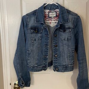 I LOVE H81 Jean Jacket great used condition, unique embroidery/inside pockets
